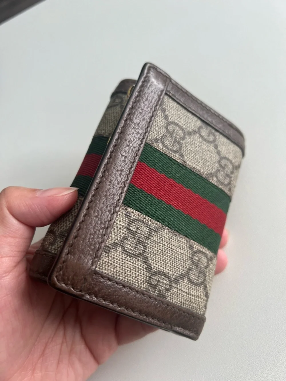 Gucci Brown GG Supreme Wallet with Green-Red Web TRIFOLD - Picture 11 of 14